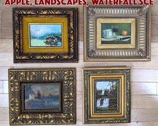 Lot 110 4 Small Oil Paintings. Apple, landscapes, waterfall sce