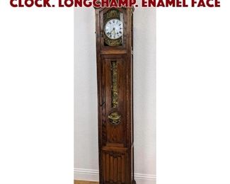 Lot 120 Continental Oak Tall Case Clock. LONGCHAMP. Enamel face