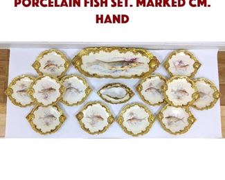 Lot 136 15pc French LIMOGES Porcelain Fish Set. Marked CM. Hand