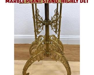 Lot 141 Aesthetic Movement Brass Marble Plant Stand. Highly det