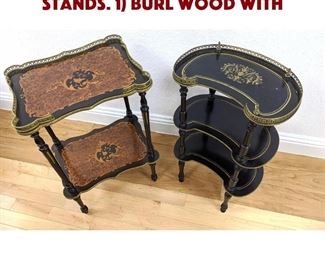 Lot 152 2pc Inlaid Multi Tier Inlaid Stands. 1 Burl wood with