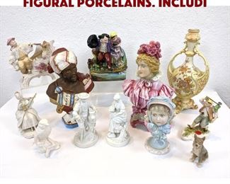 Lot 157 12pcs Porcelain Lot. Mostly figural porcelains. Includi