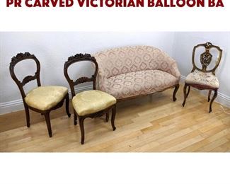 Lot 161 4pc Upholstered Seating. Pr carved Victorian balloon ba