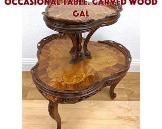 Lot 165 Two Tier Floral Inlay Occasional Table. Carved wood gal