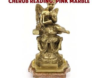 Lot 166 Brass Figural Sculpture of Cherub Reading. Pink marble