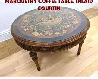 Lot 168 Low Round Inlaid Marquetry Coffee Table. Inlaid courtin