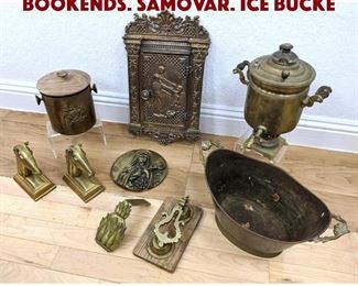Lot 170 9pc Metal Lot.Brass Horse Bookends. Samovar. Ice bucke
