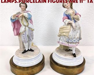 Lot 174 Pr Porcelain Figural Lamps.Porcelain figures are 11 ta