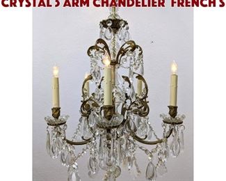 Lot 182 French Style Brass Crystal 5 arm Chandelier French S