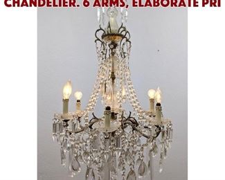 Lot 185 Vintage Crystal Prism Chandelier. 6 arms, elaborate pri