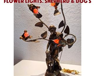 Lot 192 Metal Figural Lamp with Flower Lights. Shepherd dog s