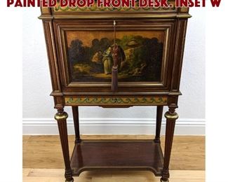 Lot 194 Continental Style Hand Painted Drop Front Desk. Inset w