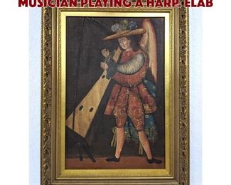 Lot 205 Vintage Painting of Court Musician Playing a Harp. Elab