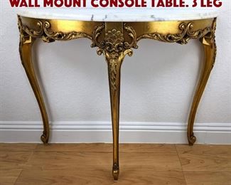Lot 208 White Marble Demi Lune Wall Mount Console Table. 3 leg