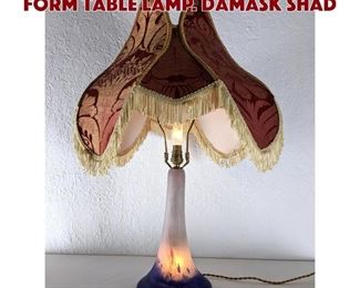 Lot 211 Art Glass Inverted Trumpet Form Table Lamp. Damask shad