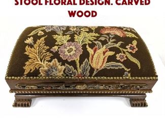 Lot 220 Brown Needlepoint Foot Stool Floral Design. Carved Wood