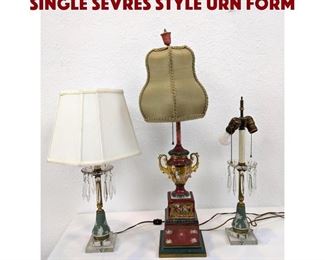 Lot 242 3pc Continental Lamp Lot. Single Sevres style urn form