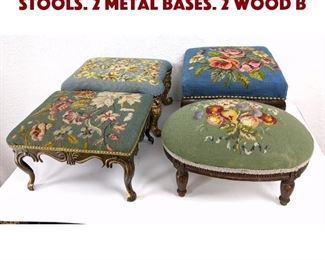 Lot 246 4 Blue Needlepoint Foot Stools. 2 metal bases. 2 wood b