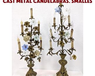 Lot 252 2 Venetian Glass Floral Cast Metal Candelabras. Smalles