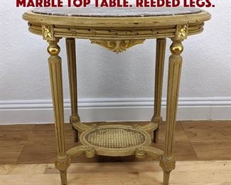 Lot 263 French Painted Wood Oval Marble Top Table. Reeded legs.