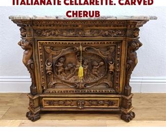 Lot 271 Marble Top Carved Italianate Cellarette. Carved cherub