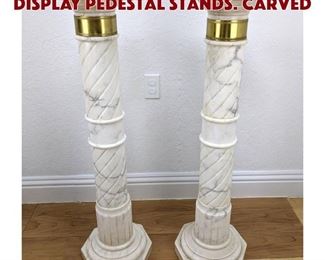 Lot 275 Pr Figured White Marble Display Pedestal Stands. Carved