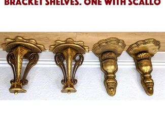 Lot 296 2 Pairs Gold Gilt Wall Bracket Shelves. One with scallo