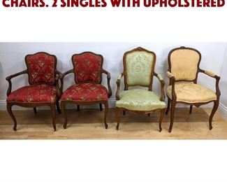 Lot 298 4 French Carved Arm Chairs. 2 singles with upholstered