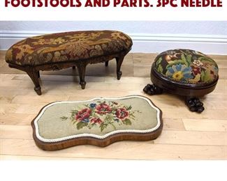 Lot 310 3pc Needlepoint Lot, 2 Footstools and Parts. 3pc Needle