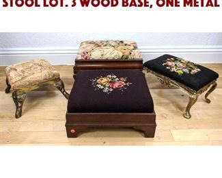 Lot 314 4pc Needlepoint Foot Stool Lot. 3 wood base, one metal 