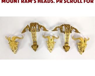 Lot 321 5pc Gilt Bronze Ormelu Mount Rams Heads. Pr scroll for