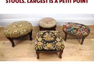 Lot 327 4pc French Carved Foot Stools. Largest is a petit point