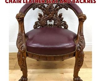Lot 328 Richly Carved Continetal Chair Leather Seat and Backres