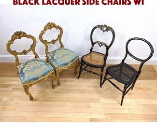 Lot 329 4pc Antique Side Chairs. 2 black lacquer side chairs wi