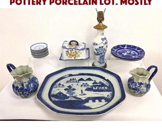 Lot 334 17pc Mostly Blue White Pottery Porcelain Lot. Mostly 