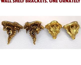 Lot 358 2 Pair Gold Gilt Wood Wall Shelf Brackets. One ornately