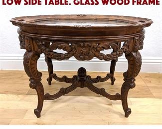 Lot 362 French Marquetry Inlay Low Side Table. Glass wood frame