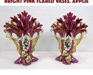 Lot 368 Pr Old Paris Porcelain Bright Pink Flared Vases. Applie