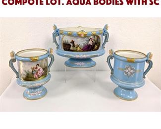 Lot 374 3pc Aqua SEVRES France Compote Lot. Aqua bodies with sc