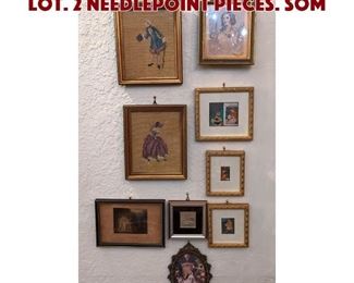 Lot 387 9pc Miniature Framed Art Lot. 2 needlepoint pieces. Som
