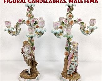 Lot 394 Pr Continental Porcelain Figural Candelabras. Male fema