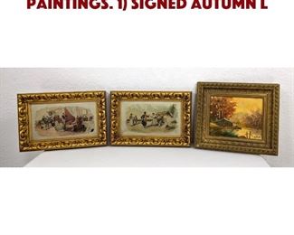 Lot 396 3 Framed Art Works. Small Paintings. 1 Signed autumn l