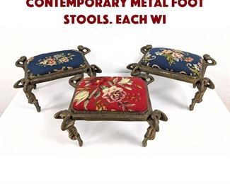 Lot 403 3pc Needlepoint Contemporary Metal Foot Stools. Each wi