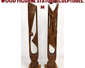 Lot 404 2pc Modernist Carved Wood Figural Statues Sculptures. M