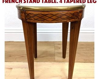 Lot 405 Marble Top Low Inlaid French Stand Table. 4 tapered leg