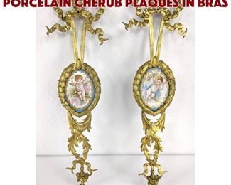 Lot 419 Pr hand painted french porcelain cherub plaques in bras
