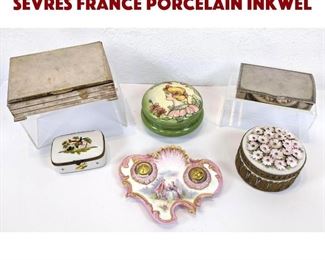 Lot 426 6pc Box and Inkwell Lot. SEVRES France porcelain inkwel