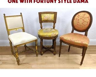 Lot 437 3 French Style Side Chairs. One with Fortuny style dama