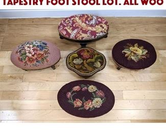 Lot 440 5pc Oval Needlepoint Tapestry Foot Stool Lot. All woo