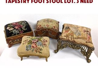 Lot 443 4pc Vintage Needlepoint Tapestry Foot Stool Lot. 3 need